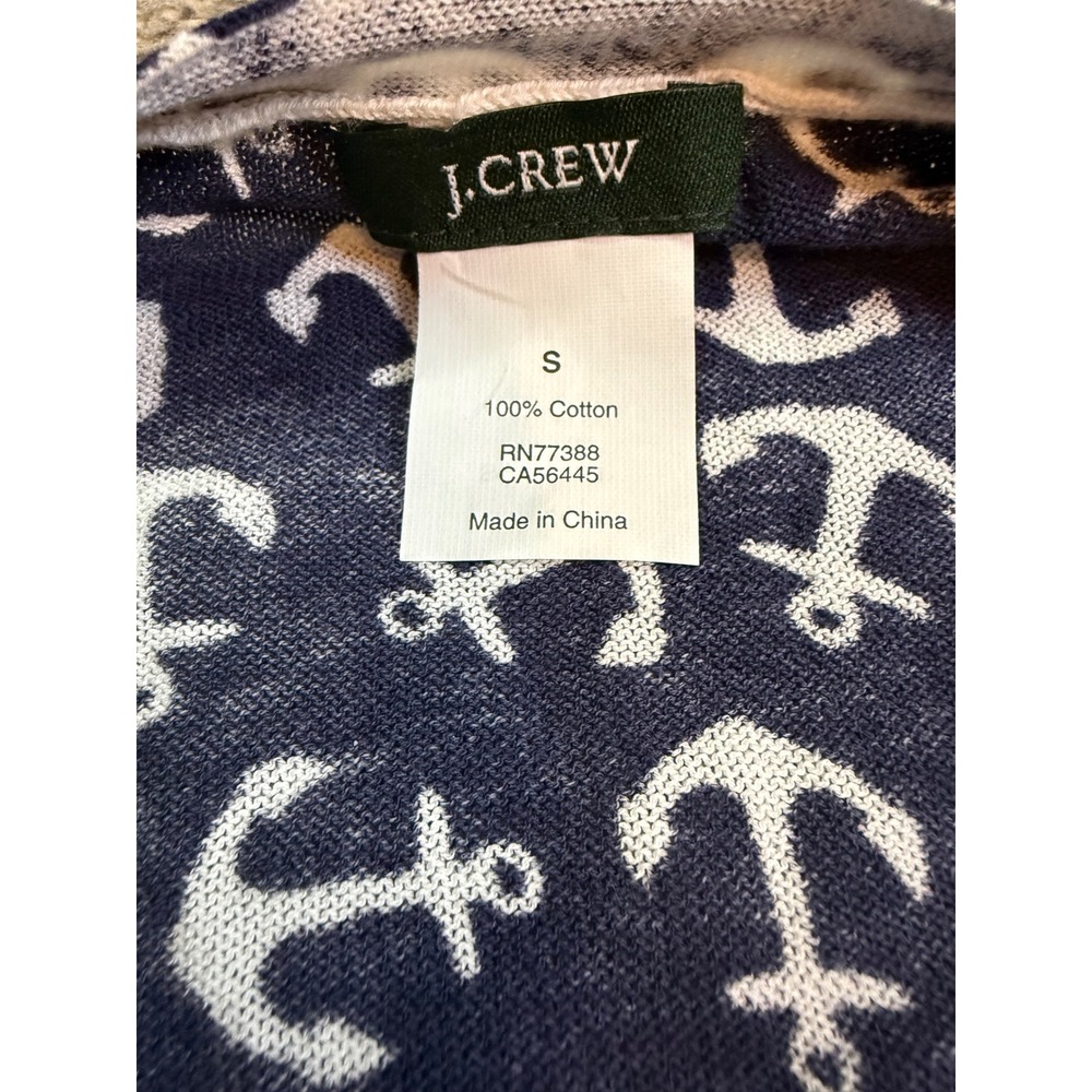 J Crew Navy White Anchor Print Cardigan Sweater Women's Size S V Neck Button Up - Picture 5 of 6